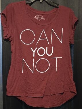 Pretty Rebellious Burgundy Short Sleeve Graphic Tee - White Text
